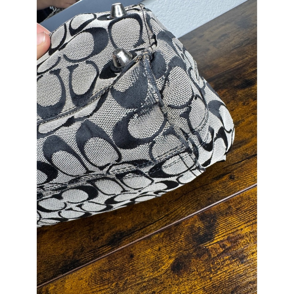 Coach Signature C Tote Bag Black Grey Canvas Leather Braided Trim Tassel - Picture 13 of 16